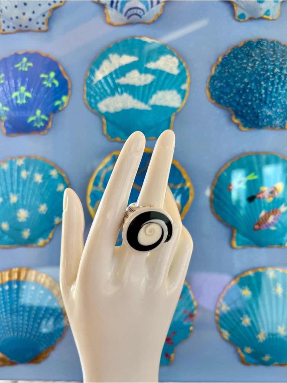 Flea Cone Shell Ring - Cocktail Ring - Close spiral top